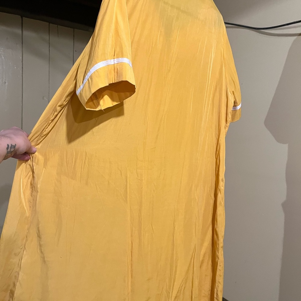 Yellow Button-Up House Dress with White Accents - Picture 8 of 16